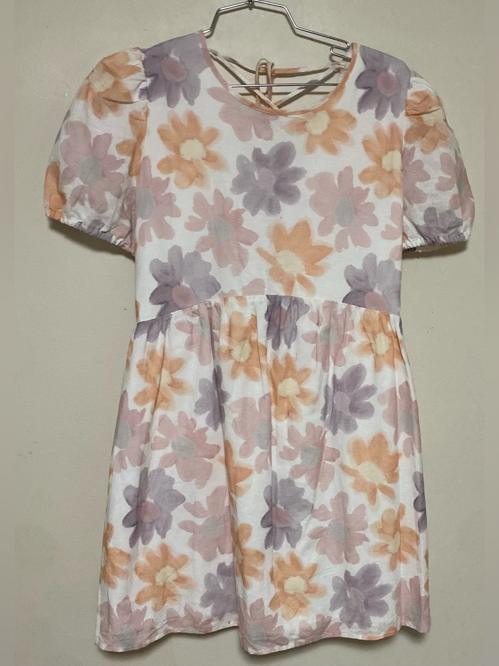 Sunday Best Floral Puff-Sleeve Dress - Peach & Lavender